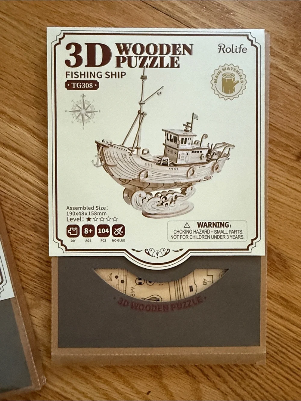 3D Wooden Puzzle Airship & Fishing Ship Set - Natural Wood